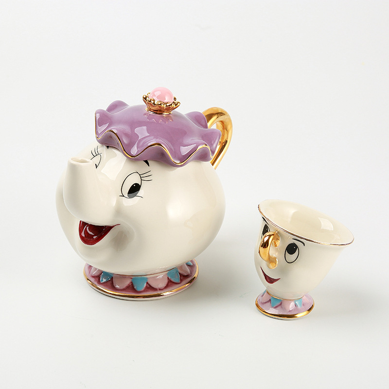 Cartoon Teapot and Teacup Kit Beauty and Beast Ceramic Gold-Plated Tea Pot Wife Archie Cup Creative Birthday Gift