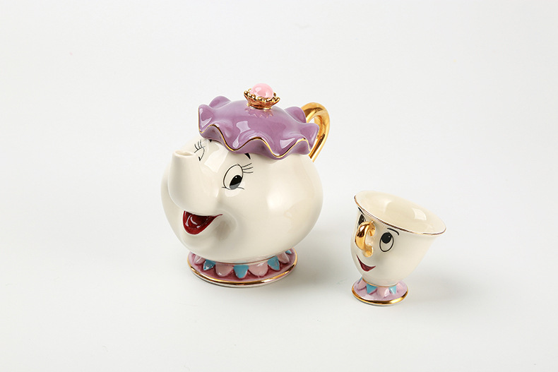 Cartoon Teapot and Teacup Kit Beauty and Beast Ceramic Gold-Plated Tea Pot Wife Archie Cup Creative Birthday Gift Cartoon Teapot and Teacup Kit Beauty and Beast Ceramic Gold-Plated Tea Pot Wife Archie Cup Creative Birthday Gift