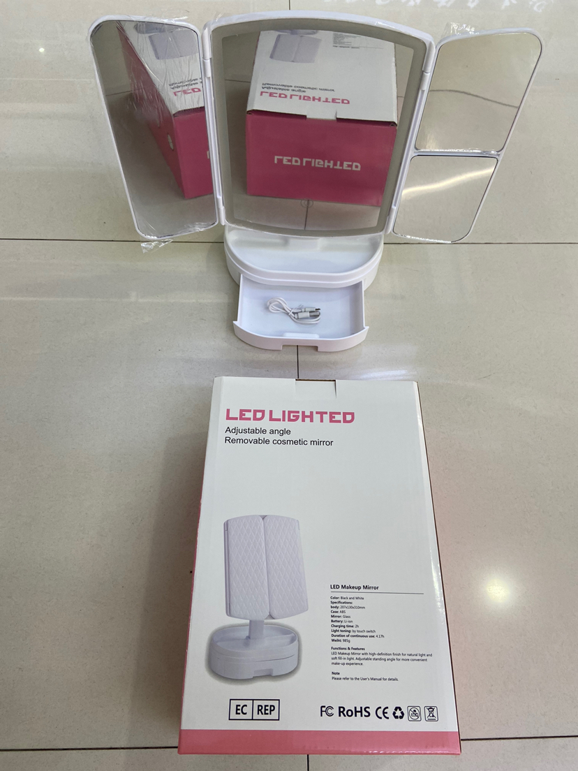 Desktop Vanity Mirror Desktop with Drawer 3 Fold Stack Portable Mirror with Light Fill Light Mirror LED Light Makeup Mirror Desktop Vanity Mirror Desktop with Drawer 3 Fold Stack Portable Mirror with Light Fill Light Mirror LED Light Makeup Mirror