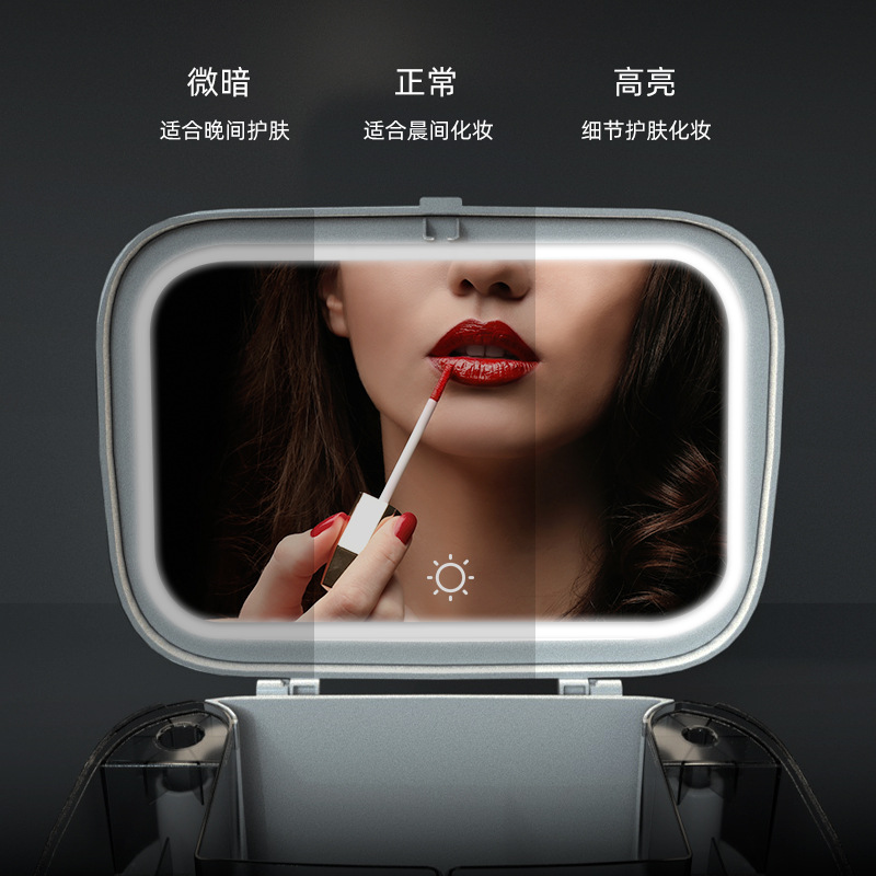 Makeup storage box Dustproof skin care products standardized desktop LED with mirror jewelry integrated shelf Makeup box