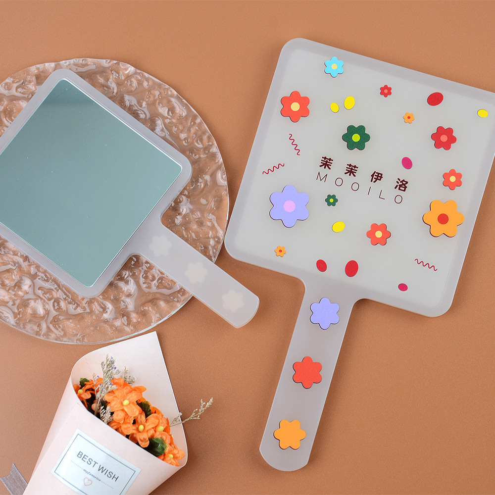 Momoilo Jasmine Yiluo Hand-Held Flower Makeup Mirror Hand-Hold Mirror Portable Single-Sided Students&#039; Glasses Beauty