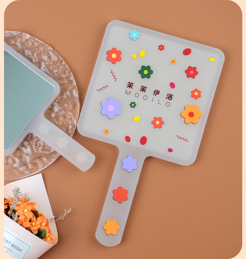 Momoilo Jasmine Yiluo Hand-Held Flower Makeup Mirror Hand-Hold Mirror Portable Single-Sided Students' Glasses Beauty