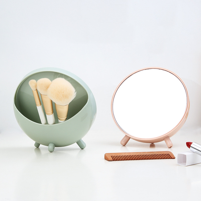 Small round mirror with Storage desk Simple Dressing Mirror Round Portable Student Makeup Mirror Princess