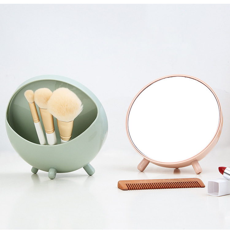 Small round mirror with Storage desk Simple Dressing Mirror Round Portable Student Makeup Mirror Princess