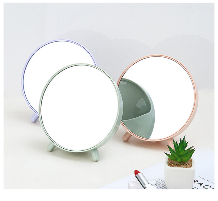 Small round mirror with Storage desk Simple Dressing Mirror Round Portable Student Makeup Mirror Princess