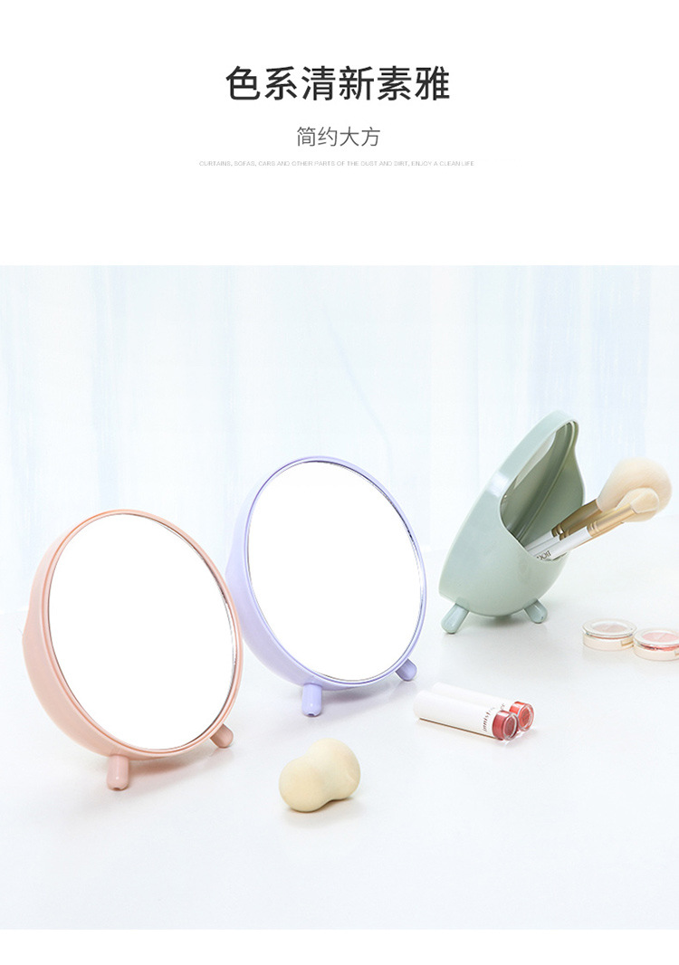 Small round mirror with Storage desk Simple Dressing Mirror Round Portable Student Makeup Mirror Princess