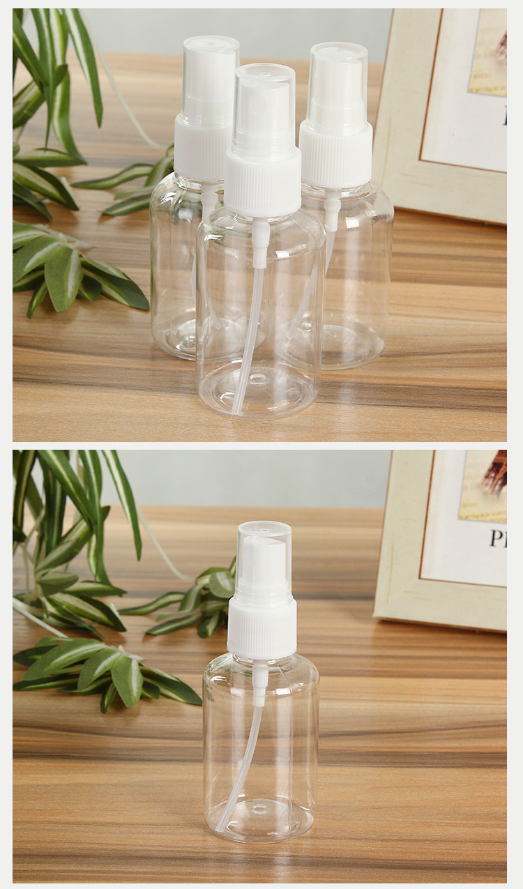 Factory Direct Supply 50ml Spray Bottle Mini-Portable Transparent Cosmetic Subpackaging Small Sample Plastic Bottle Custom Wholesale