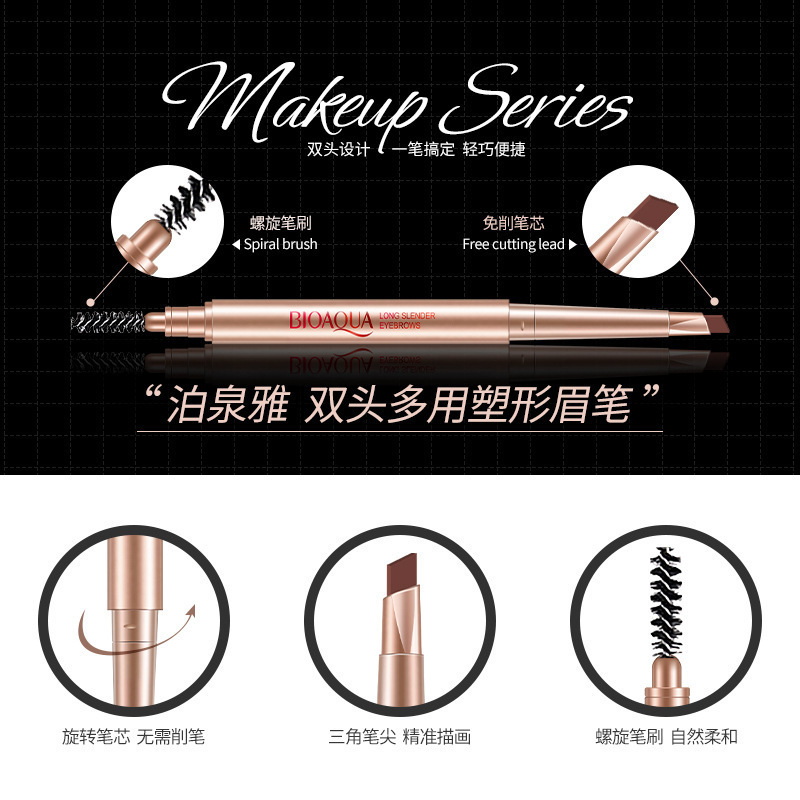 Bioaqua Double-Headed Multi-Purpose Shaping Eyebrow Pencil Thrush Easy to Color Makeup Tools Cosmetic Brush Rotate Eyebrow Pencil Eyebrow Pencil