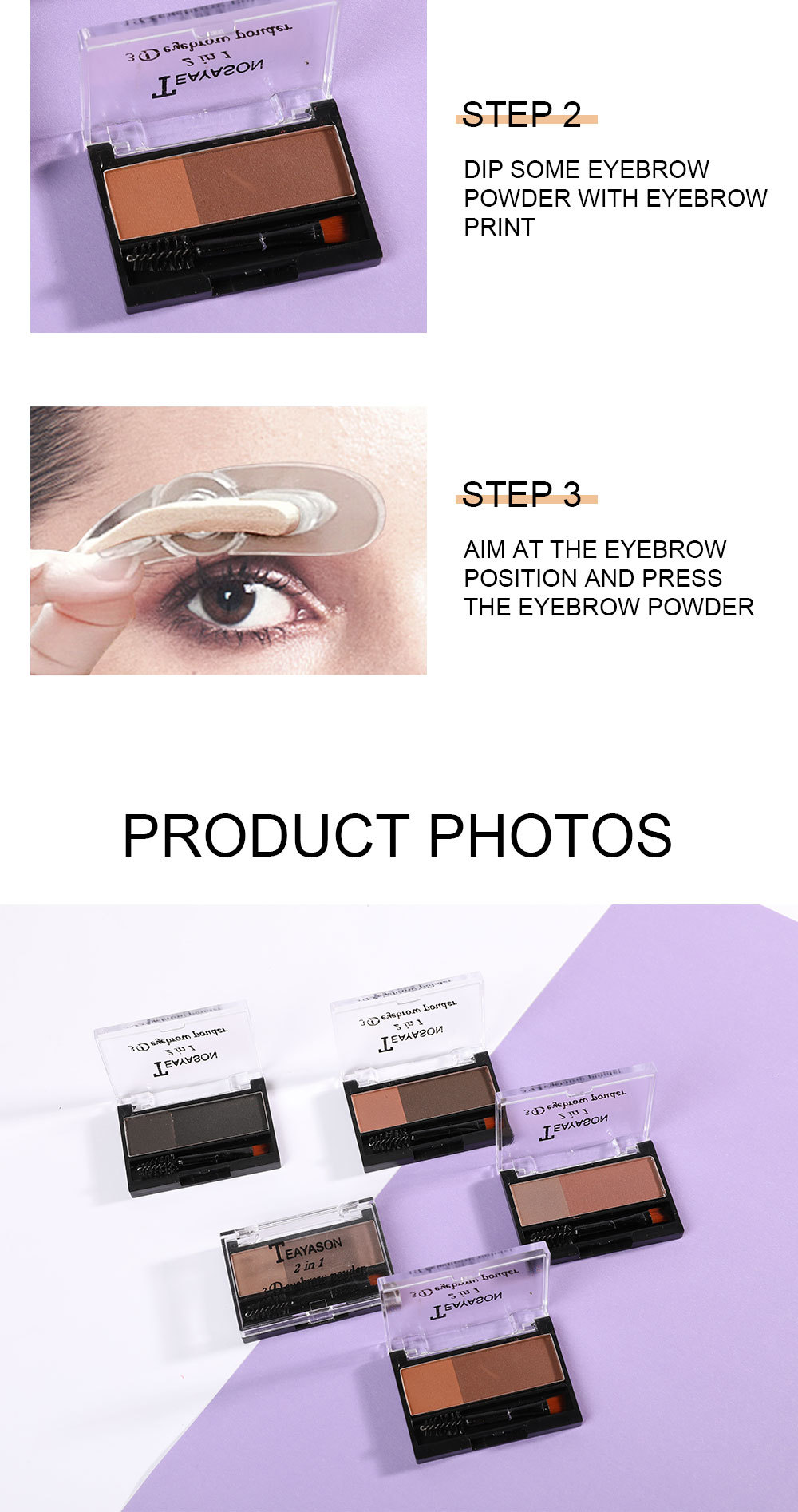 Cross-Border Lazy Seal Two-Color Eyebrow Powder With Eyebrow Brush Thrush Gadget Adjustable Eyebrow Seal Flat Eyebrow One Second Eyebrow Printing