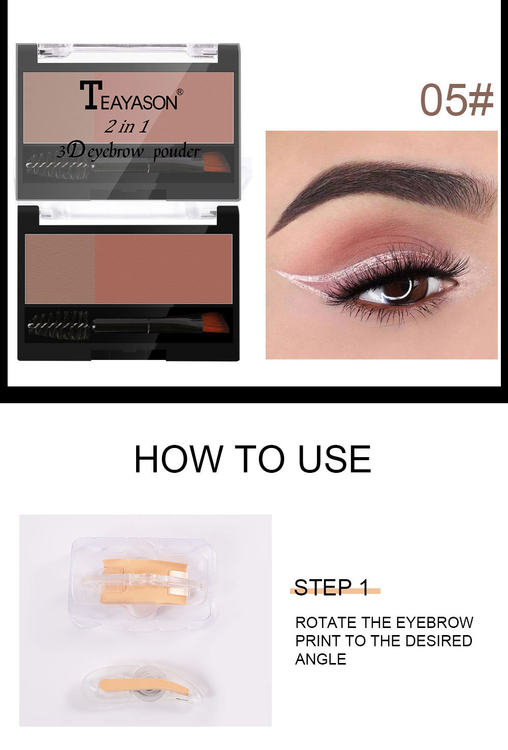 Cross-Border Lazy Seal Two-Color Eyebrow Powder With Eyebrow Brush Thrush Gadget Adjustable Eyebrow Seal Flat Eyebrow One Second Eyebrow Printing