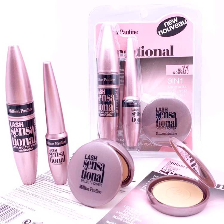 Hot mascara liquid eyeliner pressed powder 3 in 1 makeup set best waterproof lasting eyelash gel Maquillaje