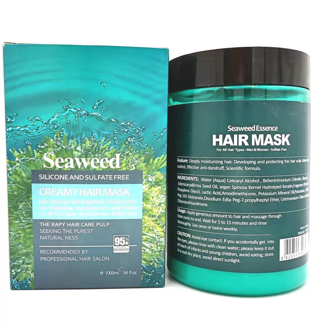 Lana SEAWEED hair Mask SILICONE AND SULFATE FREE hair conditioner Improve dry and smooth hair 1000 ml