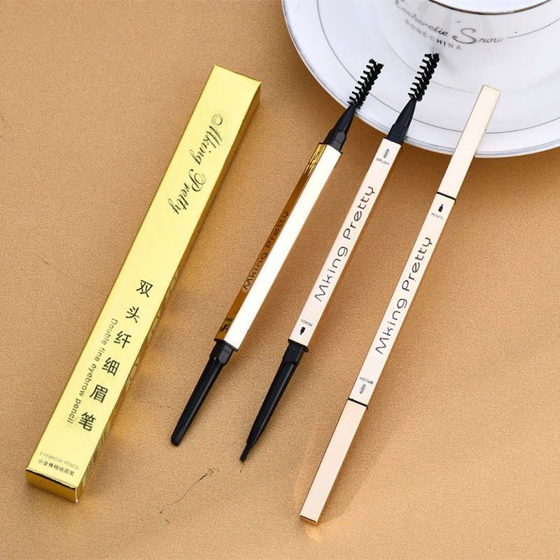 Small Gold Bar Eyebrow Pencil Small Gold Chopsticks Eyebrow Pencil Double-Headed Triangle Machete Thin Double-Headed Eyebrow Pencil Waterproof Sweat-Proof Ins Xiaohongshu