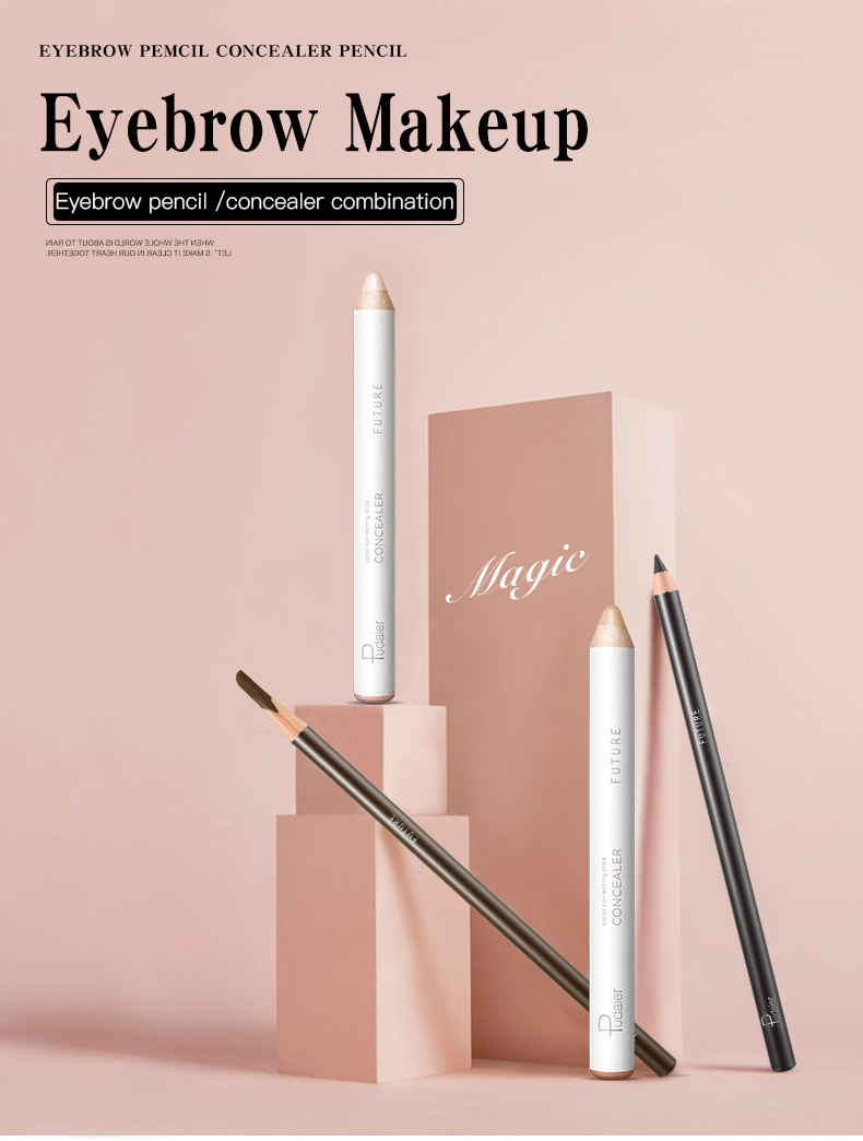 Pudaier Double-Effect Shaping Cover Flaw Natural Machete Eyebrow Pencil Pen Cover Combination Set Cross-Border Beauty Makeup