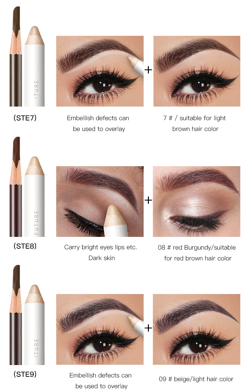 Pudaier Double-Effect Shaping Cover Flaw Natural Machete Eyebrow Pencil Pen Cover Combination Set Cross-Border Beauty Makeup