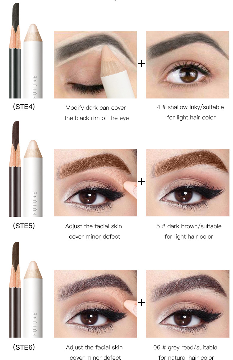 Pudaier Double-Effect Shaping Cover Flaw Natural Machete Eyebrow Pencil Pen Cover Combination Set Cross-Border Beauty Makeup