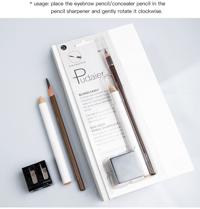 Pudaier Double-Effect Shaping Cover Flaw Natural Machete Eyebrow Pencil Pen Cover Combination Set Cross-Border Beauty Makeup
