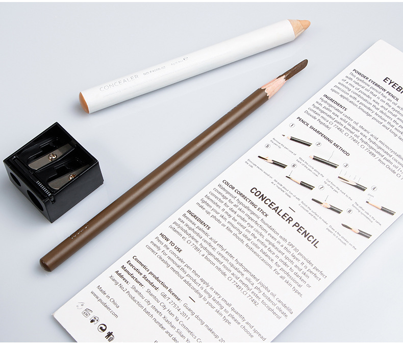 Pudaier Double-Effect Shaping Cover Flaw Natural Machete Eyebrow Pencil Pen Cover Combination Set Cross-Border Beauty Makeup