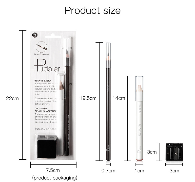 Pudaier Double-Effect Shaping Cover Flaw Natural Machete Eyebrow Pencil Pen Cover Combination Set Cross-Border Beauty Makeup