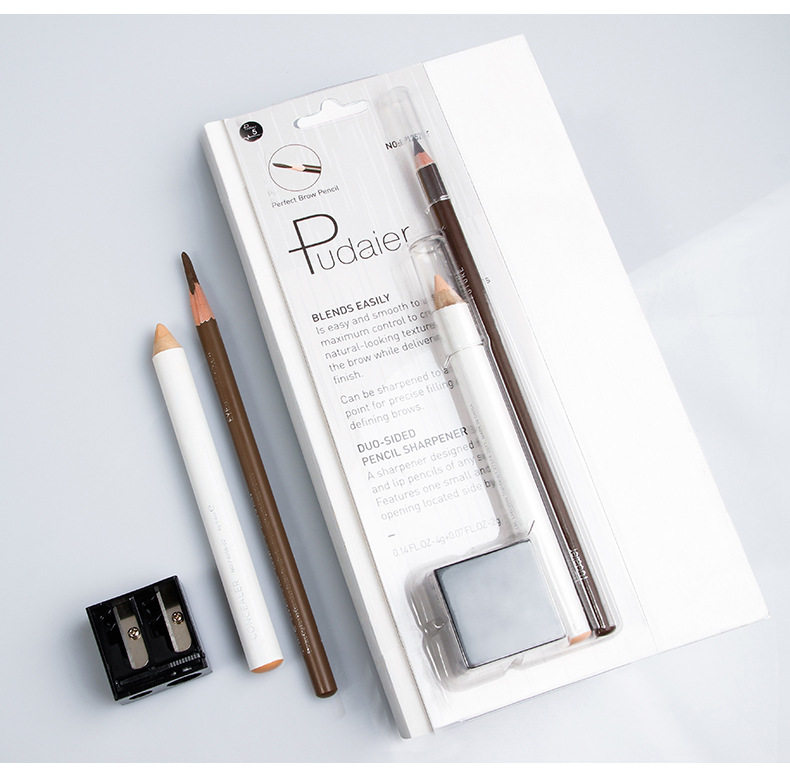Pudaier Double-Effect Shaping Cover Flaw Natural Machete Eyebrow Pencil Pen Cover Combination Set Cross-Border Beauty Makeup