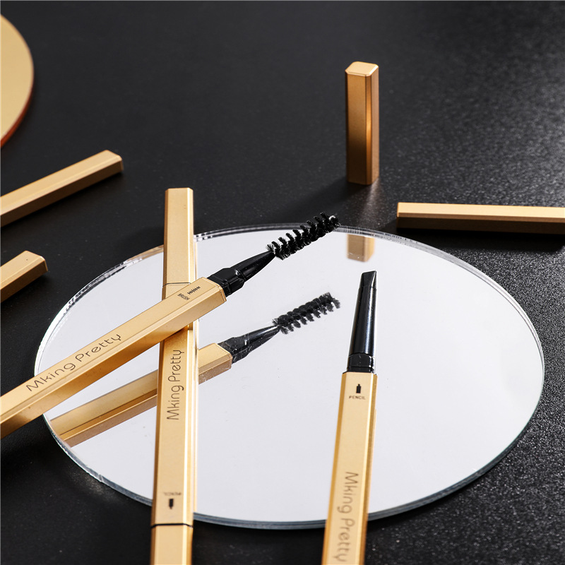 Factory Wholesale TikTok Same Style Small Gold Block Eyebrow Pencil Girl Double-Headed Eyebrow Pencil Beginner Thrush Beauty Gold Bar Eyebrow Pencil