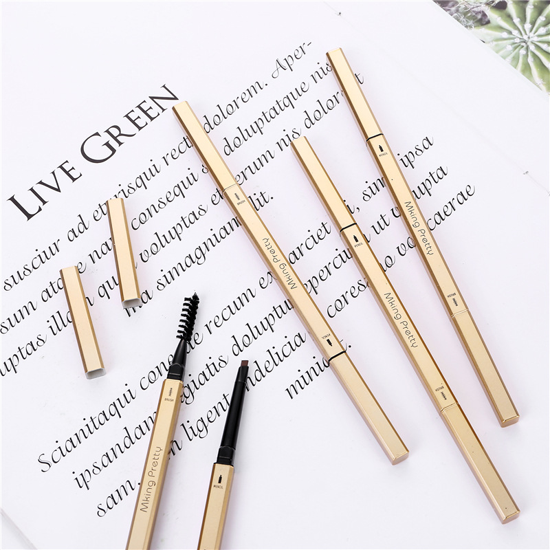 Factory Wholesale TikTok Same Style Small Gold Block Eyebrow Pencil Girl Double-Headed Eyebrow Pencil Beginner Thrush Beauty Gold Bar Eyebrow Pencil