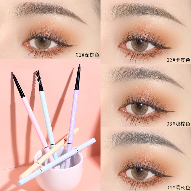 Xixi Cute Eyebrow Tip Thin Core Double-Headed Eyebrow Pencil Waterproof Sweatproof Fadeless Student Party Wild Eyebrow Lasting Small Eyebrow Pencil