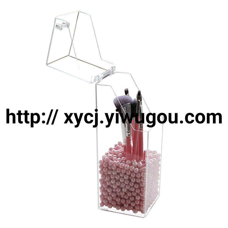 Flip Dustproof Makeup Brush Holder Eyebrow Pencil Brush Holder Acrylic Eyebrow Pencil Storage Box Square Pearl Cosmetic Case Transparent