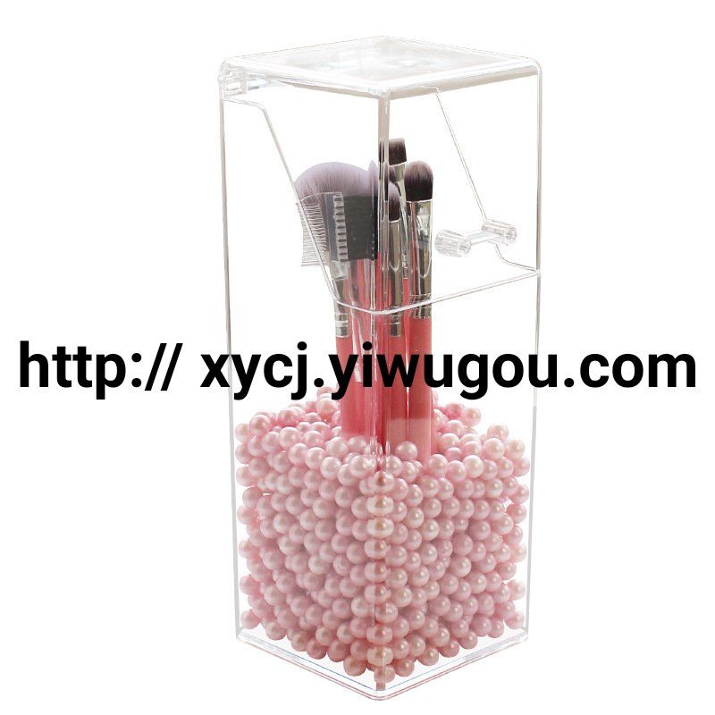 Flip Dustproof Makeup Brush Holder Eyebrow Pencil Brush Holder Acrylic Eyebrow Pencil Storage Box Square Pearl Cosmetic Case Transparent