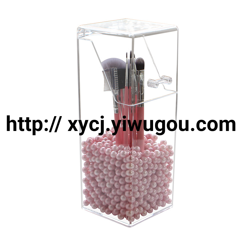 Flip Dustproof Makeup Brush Holder Eyebrow Pencil Brush Holder Acrylic Eyebrow Pencil Storage Box Square Pearl Cosmetic Case Transparent