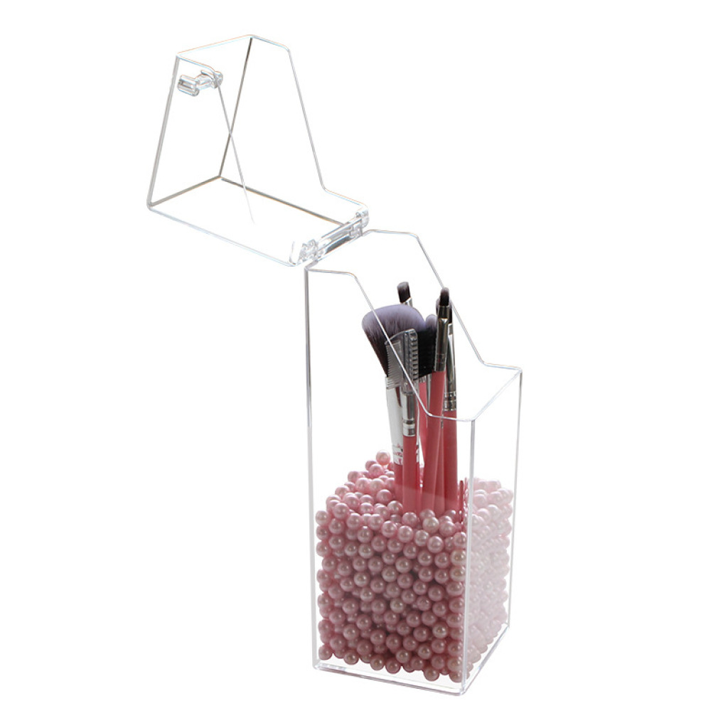 Flip Dustproof Makeup Brush Holder Eyebrow Pencil Brush Holder Acrylic Eyebrow Pencil Storage Box Square Pearl Cosmetic Case Transparent