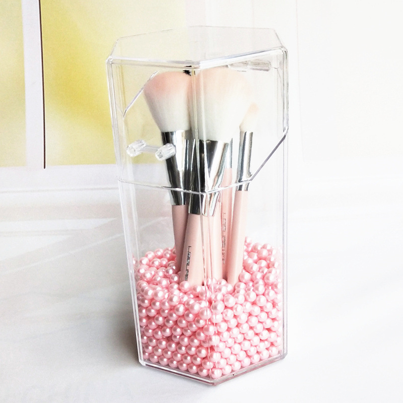 Flip Dustproof Makeup Brush Holder Eyebrow Pencil Brush Holder Acrylic Eyebrow Pencil Storage Box Square Pearl Cosmetic Case Transparent