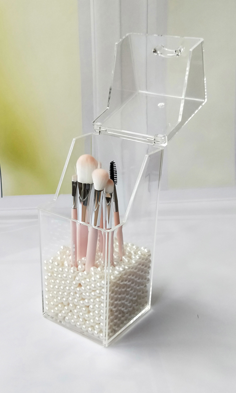 Flip Dustproof Makeup Brush Holder Eyebrow Pencil Brush Holder Acrylic Eyebrow Pencil Storage Box Square Pearl Cosmetic Case Transparent