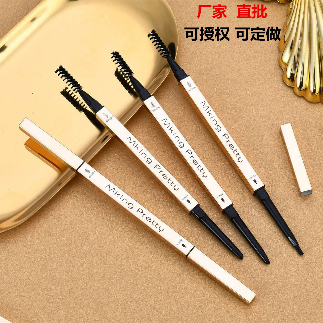 Small Gold Chopsticks Eyebrow Pencil Not Smudge Small Gold Bar Eyebrow Pencil Fine Triangle Refill Double-Headed Eyebrow Pencil Gold Pen Holder Wholesale