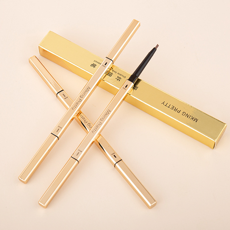 Factory Wholesale TikTok Same Style Small Gold Chopsticks Eyebrow Pencil Girls Double Head Extremely Thin Beginner Thrush Beauty Gold Bar Makeup