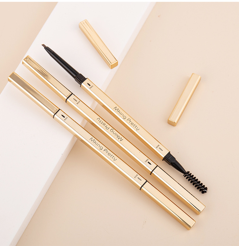 Factory Wholesale TikTok Same Style Small Gold Chopsticks Eyebrow Pencil Girls Double Head Extremely Thin Beginner Thrush Beauty Gold Bar Makeup