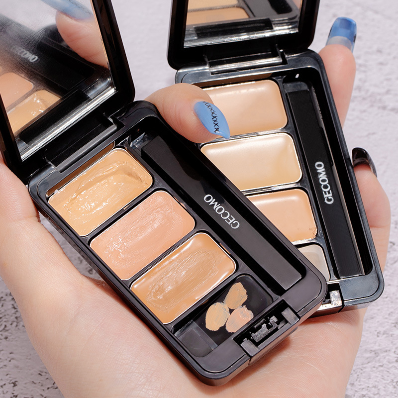 GECOMO Beauty Concealer Cover Dark Circles Acne Spots Concealer Plate Contour Compact Three-Color Balance Concealer Plate