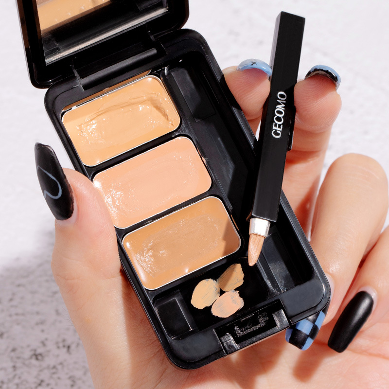 GECOMO Beauty Concealer Cover Dark Circles Acne Spots Concealer Plate Contour Compact Three-Color Balance Concealer Plate