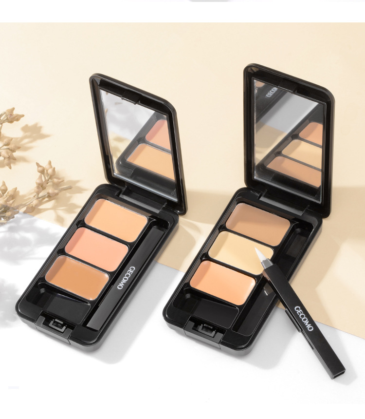 GECOMO Beauty Concealer Cover Dark Circles Acne Spots Concealer Plate Contour Compact Three-Color Balance Concealer Plate