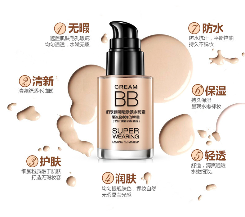 Bioaqua Clear Water Cream BB Cream Liquid Foundation Moisturizing Makeup Primer Concealer Foundation Cream Wholesale Cosmetics