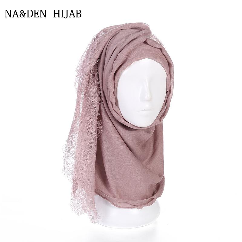 Women&#039;s Shawl Solid Color Lace Scarf Small Eyelashes Middle East Cross-Border Closed Toe Dual Purpose Scarf Shawl for Women