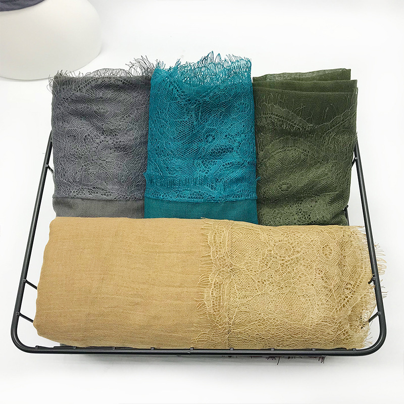 Women's Shawl Solid Color Lace Scarf Small Eyelashes Middle East Cross-Border Closed Toe Dual Purpose Scarf Shawl for Women Women's Shawl Solid Color Lace Scarf Small Eyelashes Middle East Cross-Border Closed Toe Dual Purpose Scarf Shawl for Women