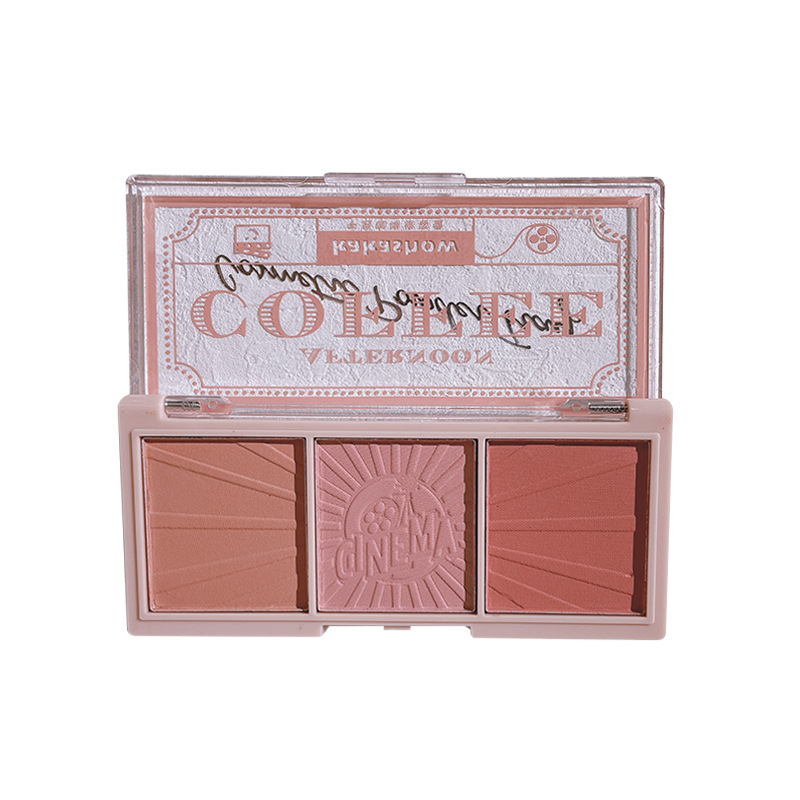 Kakashow Three Colors Blusher Plate Natural Nude Rouge Afternoon Tea Blush Highlight Contour Compact Autumn and Winter Warm Female