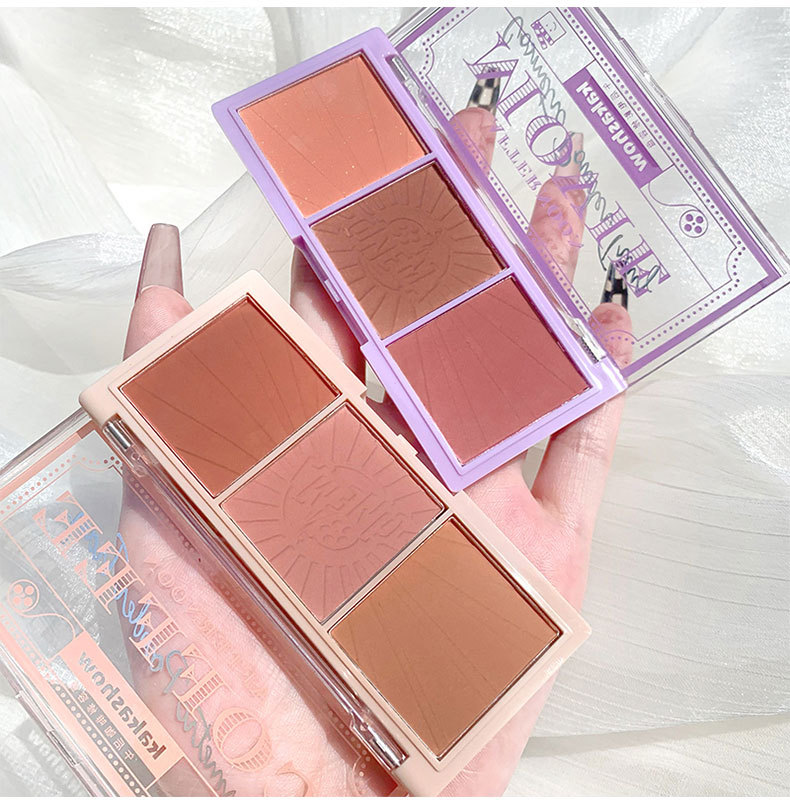 Kakashow Three Colors Blusher Plate Natural Nude Rouge Afternoon Tea Blush Highlight Contour Compact Autumn and Winter Warm Female
