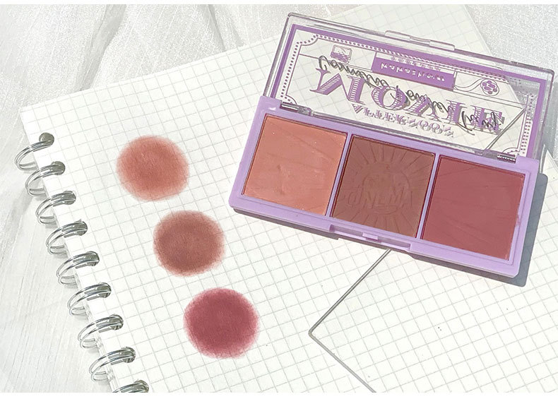 Kakashow Three Colors Blusher Plate Natural Nude Rouge Afternoon Tea Blush Highlight Contour Compact Autumn and Winter Warm Female