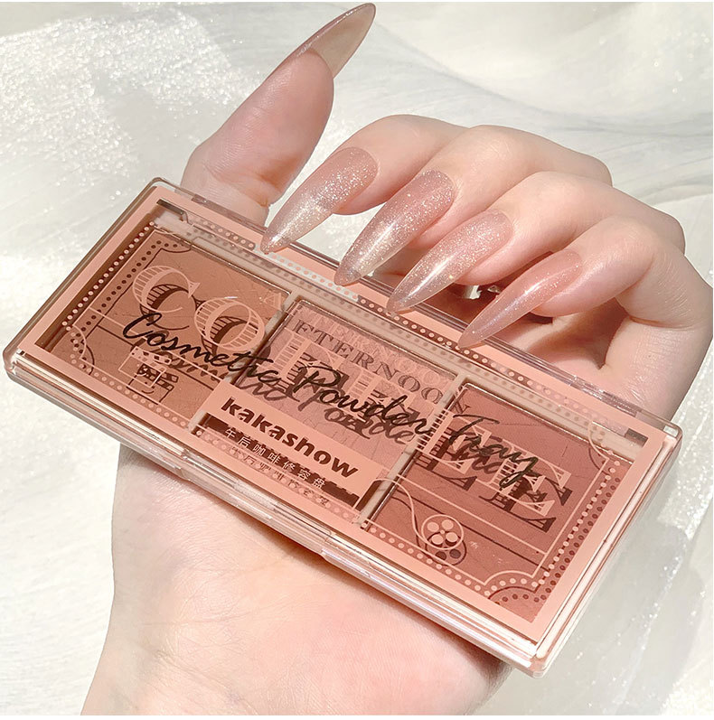 Kakashow Three Colors Blusher Plate Natural Nude Rouge Afternoon Tea Blush Highlight Contour Compact Autumn and Winter Warm Female