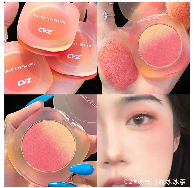 CVZ Gradient Pink Two-Tone Blush Nude Makeup Natural Good Look Blusher Plate Three-Dimensional Repair Female Student Makeup Rouge