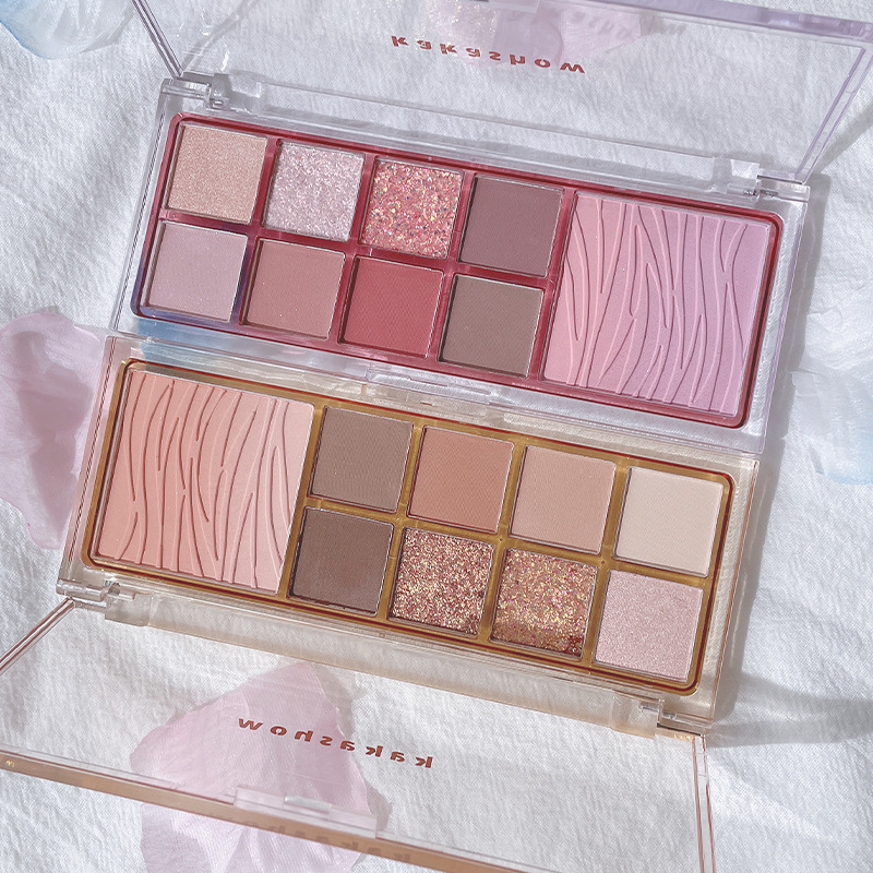 Kakashow Nine Colors Eye Shadow Plate Matte Shimmer Blush Eye Shadow Highlight Repair Makeup Palette Water Ripple Blusher Plate