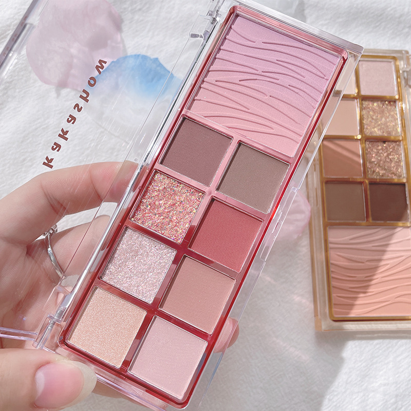 Kakashow Nine Colors Eye Shadow Plate Matte Shimmer Blush Eye Shadow Highlight Repair Makeup Palette Water Ripple Blusher Plate