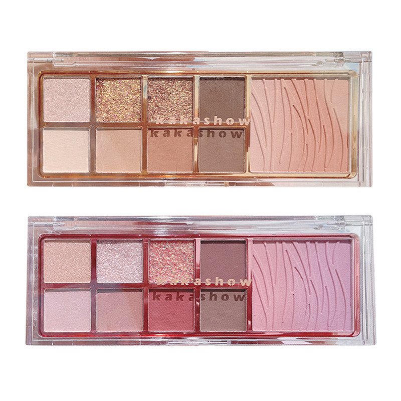 Kakashow Nine Colors Eye Shadow Plate Matte Shimmer Blush Eye Shadow Highlight Repair Makeup Palette Water Ripple Blusher Plate